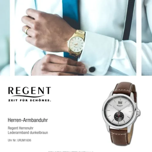 Regent Herren-Armbanduhr 32-UM-1606 Quarz-Uhr Leder dunkelbraun URUM1606