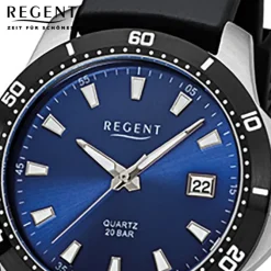 Regent Herren-Uhr 32-F-1028 Quarz Kautschuk-Band schwarz URF1028