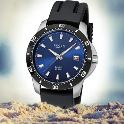 Regent Herren-Uhr 32-F-1028 Quarz Kautschuk-Band schwarz URF1028