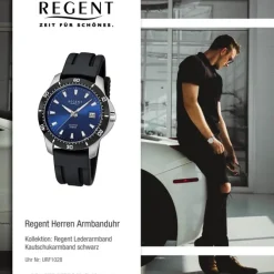 Regent Herren-Uhr 32-F-1028 Quarz Kautschuk-Band schwarz URF1028