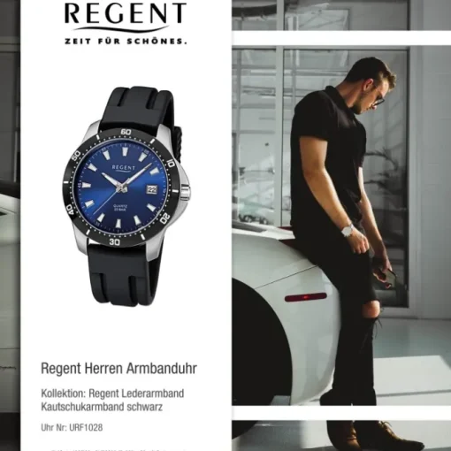 Regent Herren-Uhr 32-F-1028 Quarz Kautschuk-Band schwarz URF1028