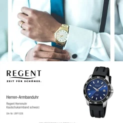 Regent Herren-Uhr 32-F-1028 Quarz Kautschuk-Band schwarz URF1028