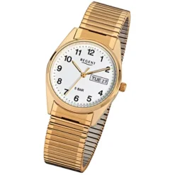 Regent Herren-Uhr Mineralglas Quarz Edelstahl Gold ionenplattiert URF293