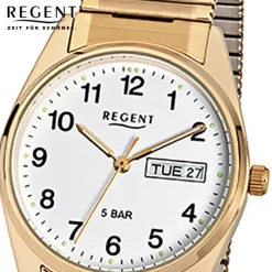 Regent Herren-Uhr Mineralglas Quarz Edelstahl Gold ionenplattiert URF293