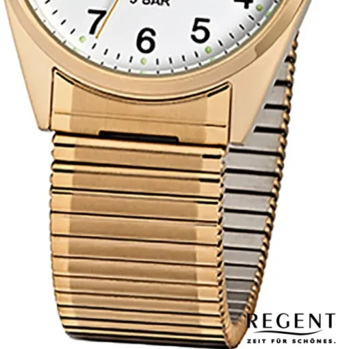 Regent Herren-Uhr Mineralglas Quarz Edelstahl Gold ionenplattiert URF293