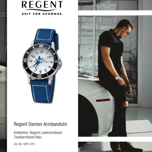Regent Jugend Armbanduhr Analog Textilarmband blau weiß URF1375