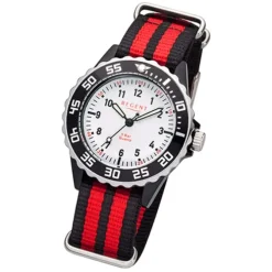 Regent Kinder Armbanduhr Analog F-1205 Quarz-Uhr Textil rot schwarz URBA384