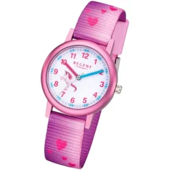 Regent Kinder Armbanduhr Analog F-1207 Quarz-Uhr Textil rosa URF1207