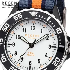 Regent Kinder Armbanduhr Analog F-1206 Quarz-Uhr Textil blau orange URBA385