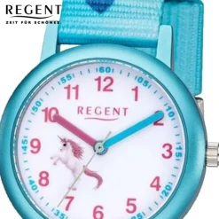 Regent Kinder Armbanduhr Analog F-1208 Quarz-Uhr Textil blau URF1208