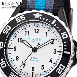 Regent Kinder Armbanduhr Analog F-1204 Quarz-Uhr Textil blau schwarz URBA383