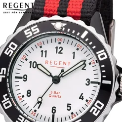 Regent Kinder Armbanduhr Analog F-1205 Quarz-Uhr Textil rot schwarz URBA384