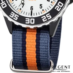 Regent Kinder Armbanduhr Analog F-1206 Quarz-Uhr Textil blau orange URBA385