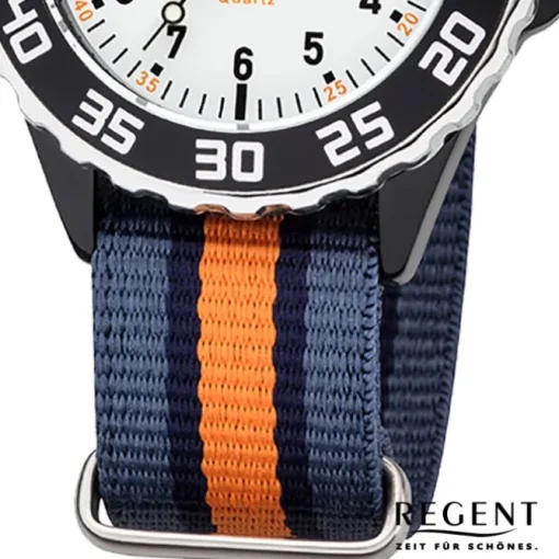 Regent Kinder Armbanduhr Analog F-1206 Quarz-Uhr Textil blau orange URBA385