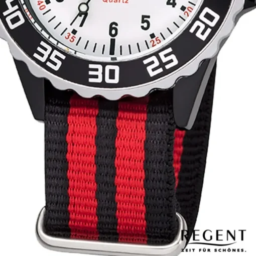 Regent Kinder Armbanduhr Analog F-1205 Quarz-Uhr Textil rot schwarz URBA384