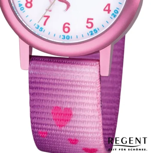 Regent Kinder Armbanduhr Analog F-1207 Quarz-Uhr Textil rosa URF1207