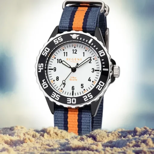 Regent Kinder Armbanduhr Analog F-1206 Quarz-Uhr Textil blau orange URBA385