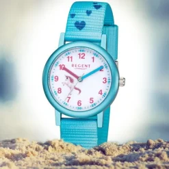 Regent Kinder Armbanduhr Analog F-1208 Quarz-Uhr Textil blau URF1208