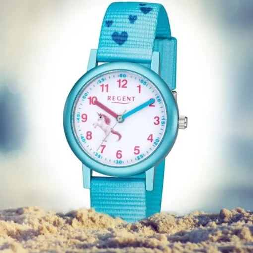 Regent Kinder Armbanduhr Analog F-1208 Quarz-Uhr Textil blau URF1208
