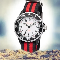 Regent Kinder Armbanduhr Analog F-1205 Quarz-Uhr Textil rot schwarz URBA384