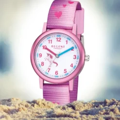Regent Kinder Armbanduhr Analog F-1207 Quarz-Uhr Textil rosa URF1207