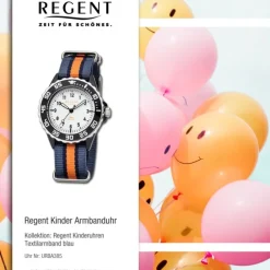 Regent Kinder Armbanduhr Analog F-1206 Quarz-Uhr Textil blau orange URBA385