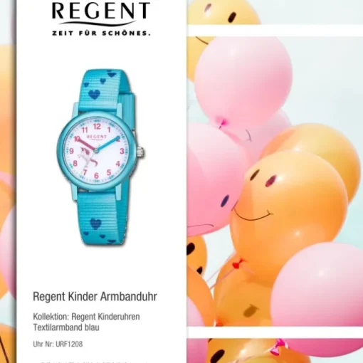 Regent Kinder Armbanduhr Analog F-1208 Quarz-Uhr Textil blau URF1208
