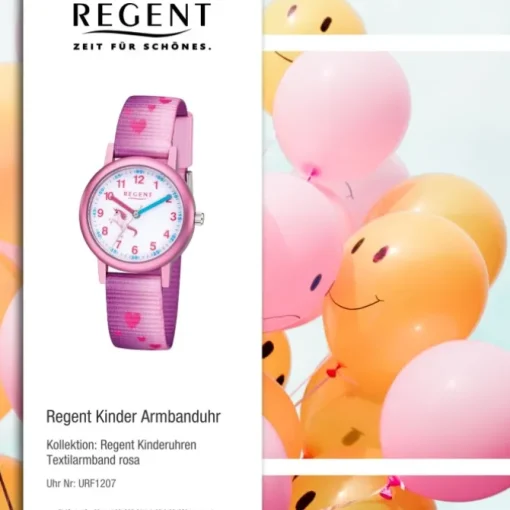 Regent Kinder Armbanduhr Analog F-1207 Quarz-Uhr Textil rosa URF1207