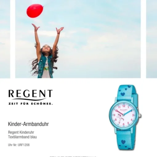 Regent Kinder Armbanduhr Analog F-1208 Quarz-Uhr Textil blau URF1208