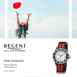 Regent Kinder Armbanduhr Analog F-1205 Quarz-Uhr Textil rot schwarz URBA384