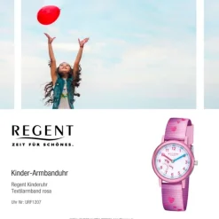 Regent Kinder Armbanduhr Analog F-1207 Quarz-Uhr Textil rosa URF1207