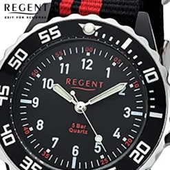 Regent Kinder, Jugend-Armbanduhr 32-F-1124 Textil Stoff-Armband schwarz rot URF1 URF1124