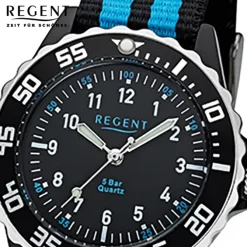 Regent Kinder, Jugend-Armbanduhr 32-F-1126 Quarz-Uhr Textil, Stoff-Armband schwarz blau URF1126