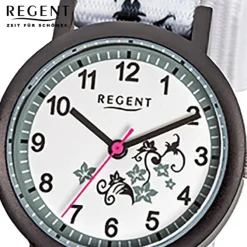 Regent Kinder-Armbanduhr Blumenranke Quarzwerk Textil-Armband weiß URF728
