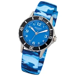 Regent Kinder-Armbanduhr F-940 Quarz-Uhr Textil, Stoff-Armband blau URF940