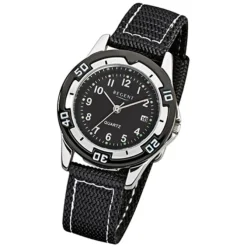 Regent Kinder-Armbanduhr F-317 Quarz-Uhr Textil-Stoff-Armband schwarz URF317