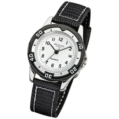 Regent Kinder-Armbanduhr F-318 Quarz-Uhr Textil-Stoff-Armband schwarz URF318