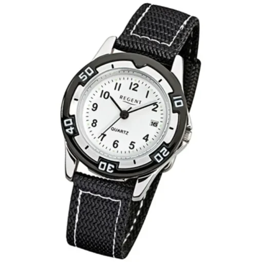 Regent Kinder-Armbanduhr F-318 Quarz-Uhr Textil-Stoff-Armband schwarz URF318