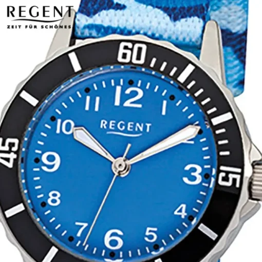 Regent Kinder-Armbanduhr F-940 Quarz-Uhr Textil, Stoff-Armband blau URF940