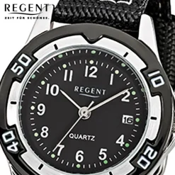 Regent Kinder-Armbanduhr F-317 Quarz-Uhr Textil-Stoff-Armband schwarz URF317