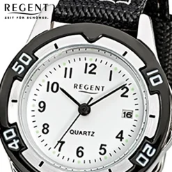 Regent Kinder-Armbanduhr F-318 Quarz-Uhr Textil-Stoff-Armband schwarz URF318