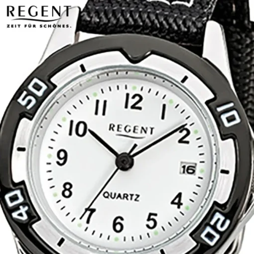 Regent Kinder-Armbanduhr F-318 Quarz-Uhr Textil-Stoff-Armband schwarz URF318