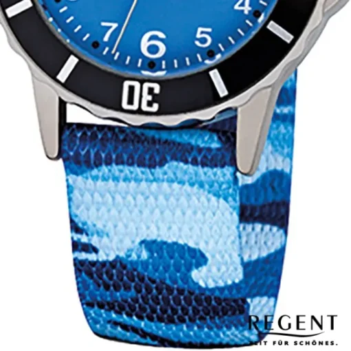 Regent Kinder-Armbanduhr F-940 Quarz-Uhr Textil, Stoff-Armband blau URF940