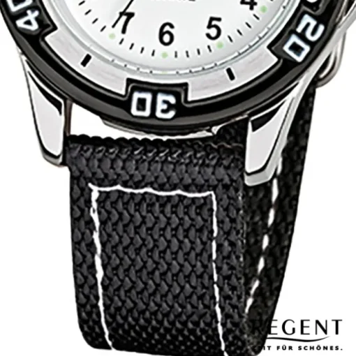 Regent Kinder-Armbanduhr F-318 Quarz-Uhr Textil-Stoff-Armband schwarz URF318