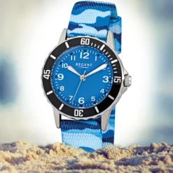 Regent Kinder-Armbanduhr F-940 Quarz-Uhr Textil, Stoff-Armband blau URF940