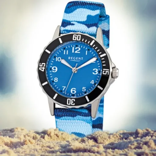 Regent Kinder-Armbanduhr F-940 Quarz-Uhr Textil, Stoff-Armband blau URF940