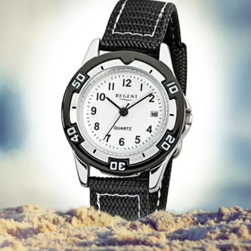 Regent Kinder-Armbanduhr F-318 Quarz-Uhr Textil-Stoff-Armband schwarz URF318