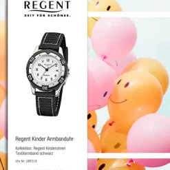 Regent Kinder-Armbanduhr F-318 Quarz-Uhr Textil-Stoff-Armband schwarz URF318