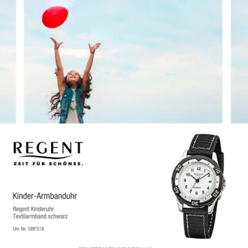 Regent Kinder-Armbanduhr F-318 Quarz-Uhr Textil-Stoff-Armband schwarz URF318
