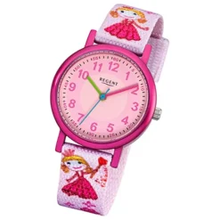 Regent Kinder-Armbanduhr Prinzessin Mineralglas Quarz Textil rosa URF949